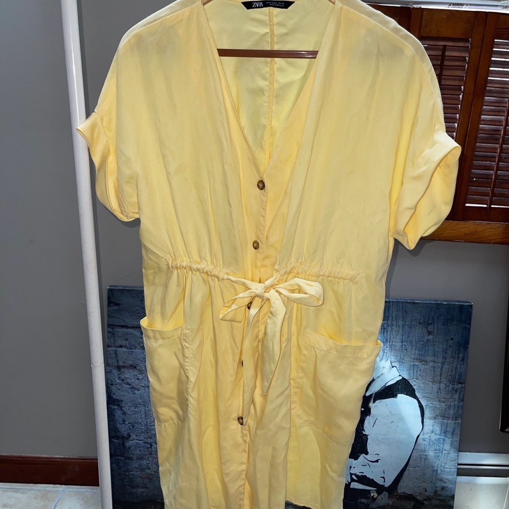 Zara Yellow Button Down Shirt Dress